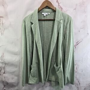 Chicos Cardigan Womens Large Green Open Front Topper Blazer Shoulder Pads Sage